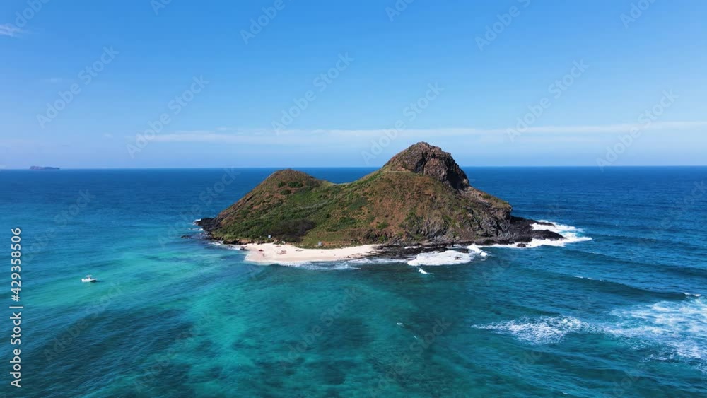 Hawaiian Na Mokulua Island on Tropical Kailua Coast of Oahu, Static Aerial Hawaiian Na Mokulua Island on Tropical Kailua Coast of Oahu, Static Aerial