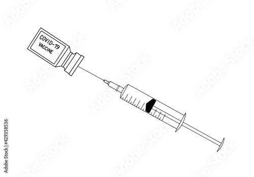 Simple illustration of a syringe and vaccine in the style of a flat illustration