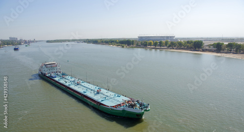 Passage of tankers with oil products along the Don River through Rostov-on-Don, Russia