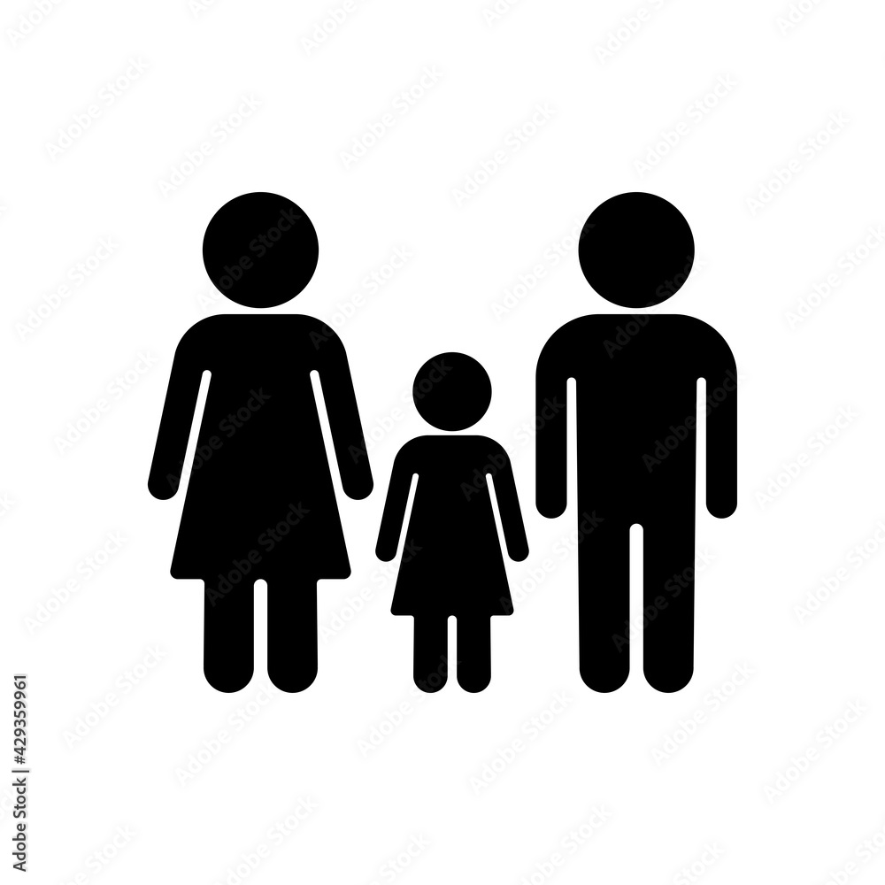 Family icon vector illustration. Father, mother and child. Dad, mom and daughter silhouette Family icon vector illustration. Father, mother and child. Dad, mom and daughter silhouette