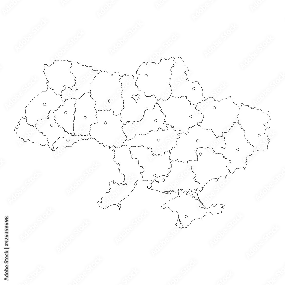 Ukraine countour map. Adninistrative division map with cities. Ukraine regions map vector design illustration. Outline style Ukraine countour map. Adninistrative division map with cities. Ukraine regions map vector design illustration. Outline style