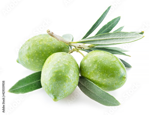 Wallpaper Mural Green natural olives with leaves isolated on a white background. Torontodigital.ca