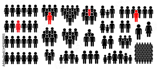 MobileGroup of people icon set. Crowd and row of people. Vector illustration