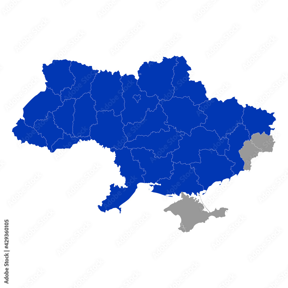 Ukraine map. Adninistrative division map. Ukraine regions map vector design illustration. With the occupied territories