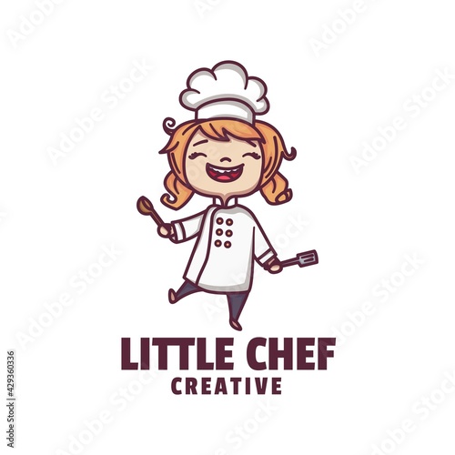 Vector Logo Illustration Little Chef Mascot Cartoon Style.