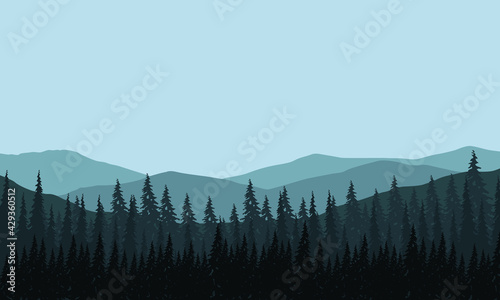 Bright morning skies with incredible natural views from the suburbs. Vector illustration