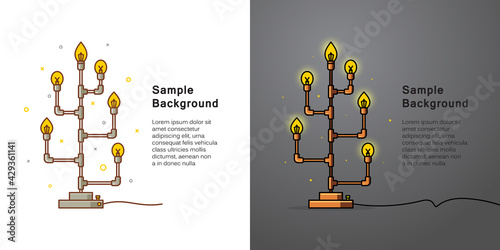 Designer lamp made of metal tubes with different lamp shapes. original idea of ​​a loft style table lamp resembles the shape of a tree. Vector, illustration