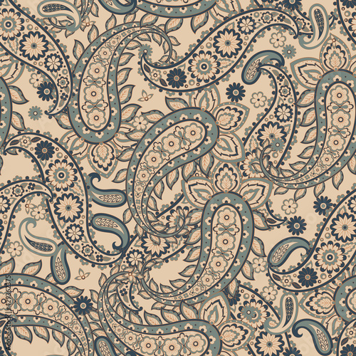 Paisley vector seamless pattern. Fantastic flower  leaves. Batik style painting. Vintage background