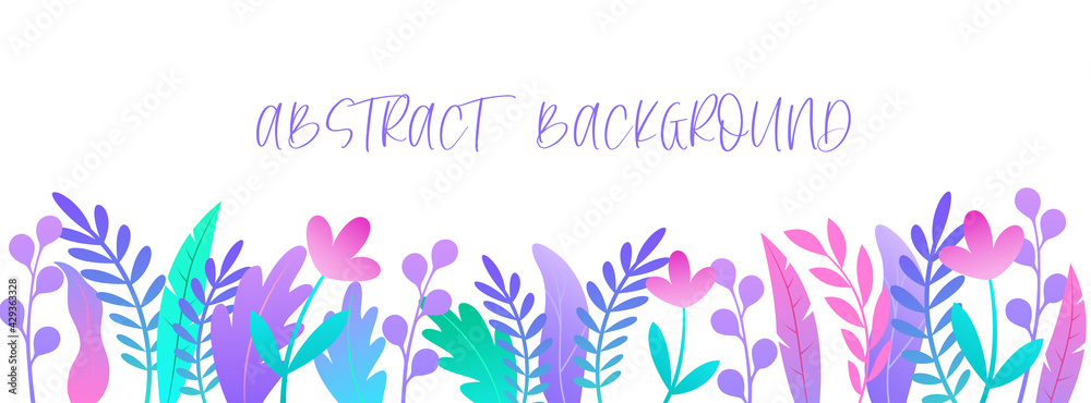 Template on a white background with abstract leaves and flowers. Made in a flat style. Vector. Template on a white background with abstract leaves and flowers. Made in a flat style. Vector.