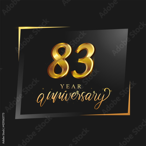 83rd anniversary celebration logotype with handwriting golden color elegant design isolated on black background. vector anniversary for celebration, invitation card, and greeting card.