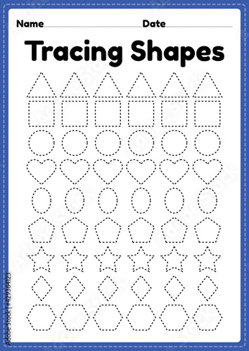 Foto Tracing shapes worksheet for kindergarten and preschool kids for handwriting pra