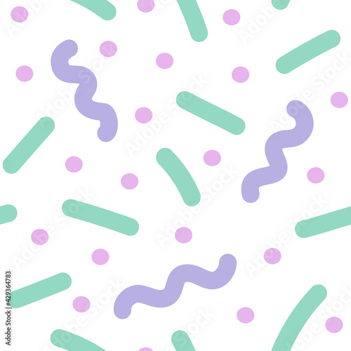 Abstract gentle seamless pattern with lines and dots. Beautiful modern print for textile, fabric, clothes, goods, booklets, packaging, design. Hand drawn vector illustration with colorful elements.
