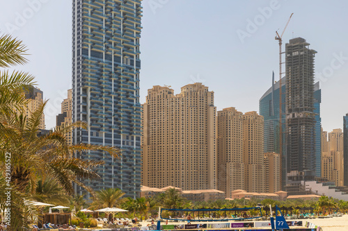 Dubai, UAE - March 04, 2021: Skyscrapers near Dubai Marina