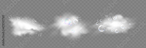 Bath foam with shampoo bubbles isolated on a transparent background. Vector shave  foam mousse with bubbles top view template for your advertising design.