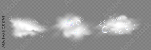 Bath foam with shampoo bubbles isolated on a transparent background. Vector shave, foam mousse with bubbles top view template for your advertising design.