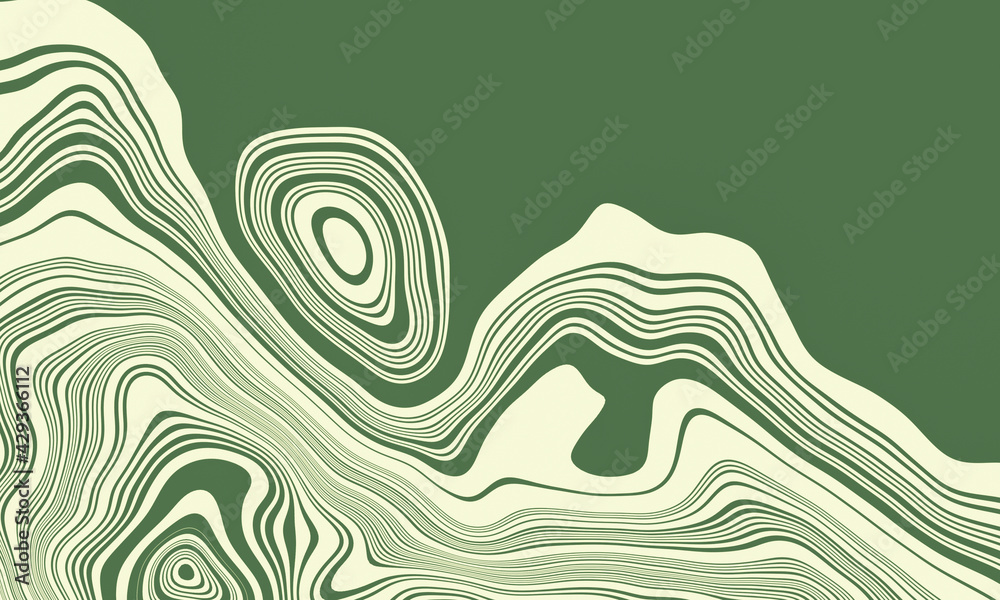 Fototapeta premium 3D rendering. Green mountain contour lines. Topographic terrain.