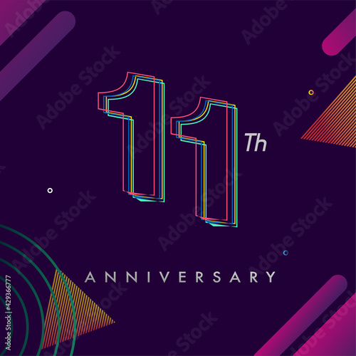 11 years anniversary logo, vector design birthday celebration with colorful geometric background and circles shape.
