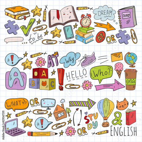 English course. E-learning, online education. English language
