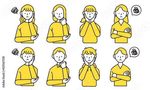 悩む男女のイラストセット

