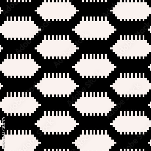 Same white knitted shapes pattern. Vector seamless ornament in black and white colors.