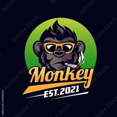 Monkey mascot logo design illustration 
