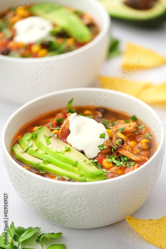 Mexican food. Chicken enchilada soup.