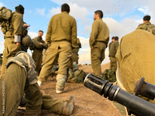 Fotografie Israeli soldiers resting in IDF military training in the Golan Heights