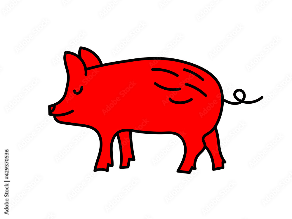 Pig sketch. Chinese horoscope 2031 year. Animal symbol vector illustration. Red doodle sketch. Editable path Pig sketch. Chinese horoscope 2031 year. Animal symbol vector illustration. Red doodle sketch. Editable path