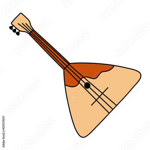 Balalaika. Musical stringed instrument sketch. Cartoon color vector illustration. Flat icon