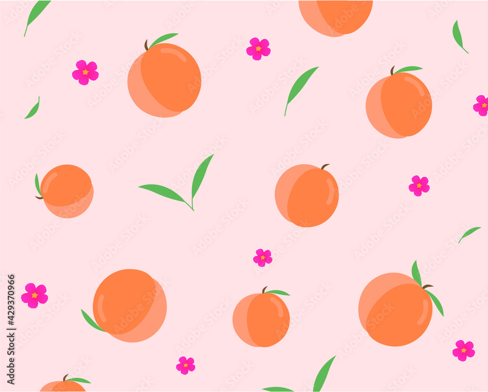 seamless pattern with peaches, leaves and peach flowers seamless pattern with peaches, leaves and peach flowers