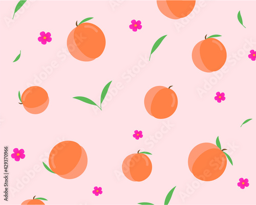 seamless pattern with peaches, leaves and peach flowers