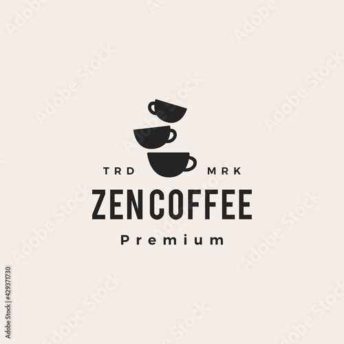 zen coffee balancing cup hipster vintage logo vector icon illustration