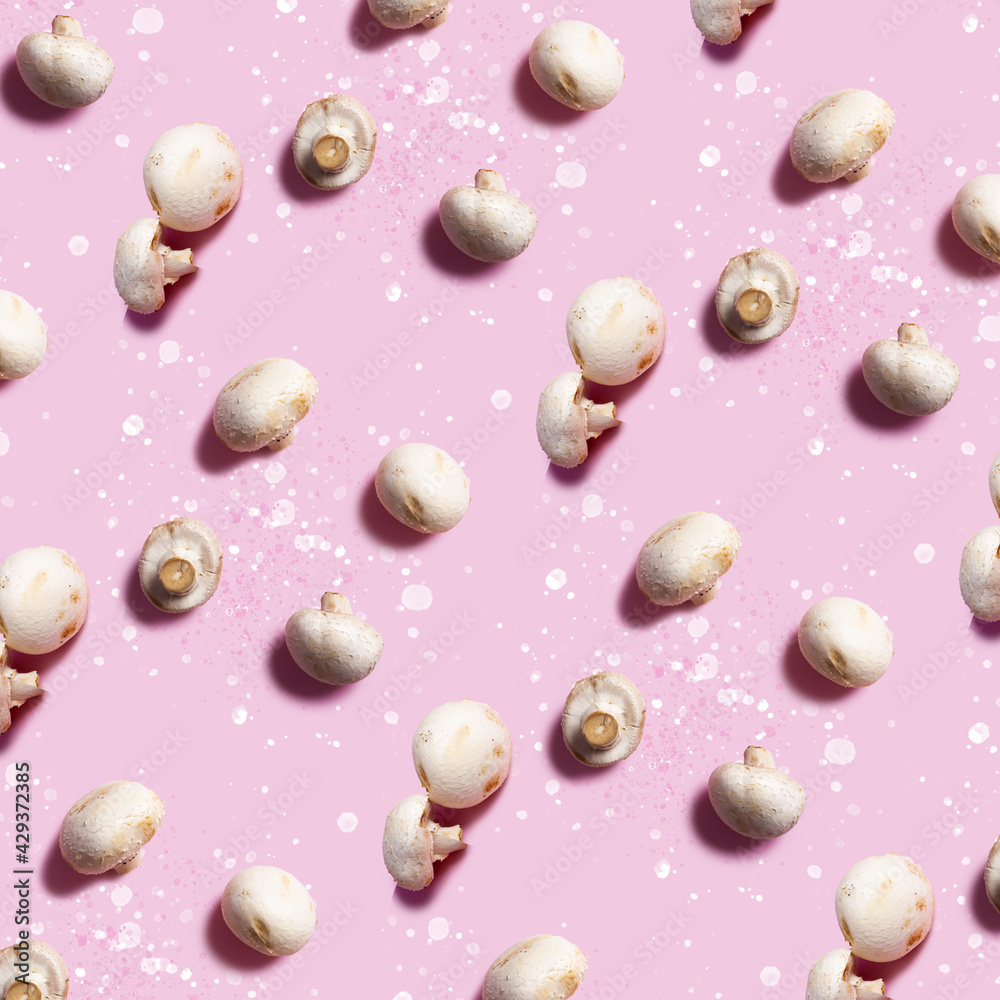 Pattern seamless of mushrooms with pink background