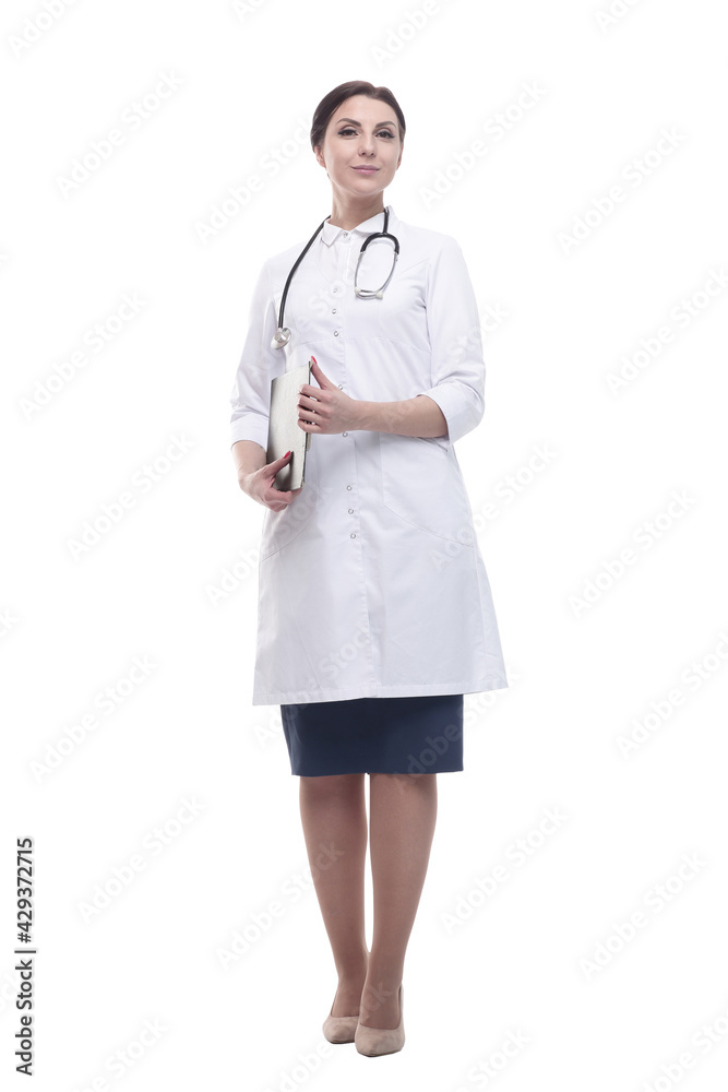 in full growth. female doctor with clipboard. in full growth. female doctor with clipboard.