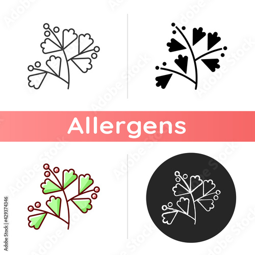 Sagebrush icon. Aromatic leaves. Medicinal herbs. Cause of allergic reaction. Seasonal pollen allergen. Allergy for plant. Linear black and RGB color styles. Isolated vector illustrations