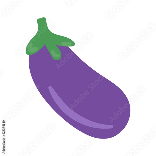 Cartoon eggplant isolated on white background. Flat cartoon vector illustration. Isolated on white background. Vegan concept