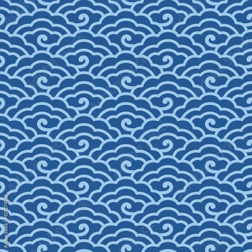 Japanese Cloud Art Curl Vector Seamless Pattern