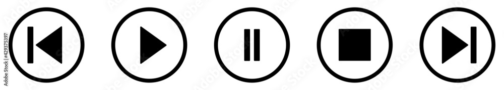 Play, stop and pause buttons. Set of black audio buttons. Vector ...