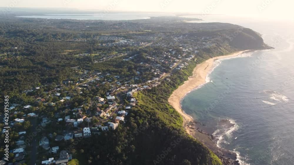 Drone aerial sky pan shot of coastline Forresters Beach suburb ocean town on Central Coast NSW Australia 3840x2160 4K Drone aerial sky pan shot of coastline Forresters Beach suburb ocean town on Central Coast NSW Australia 3840x2160 4K