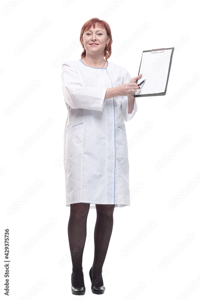 in full growth. competent female doctor with clipboard . in full growth. competent female doctor with clipboard .
