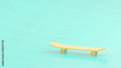 3d yellow Skateboard on the cyan background.3d rendering