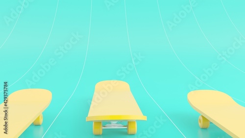 3d yellow Skateboard on the cyan background.3d rendering