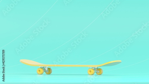 3d yellow Skateboard on the cyan background.3d rendering