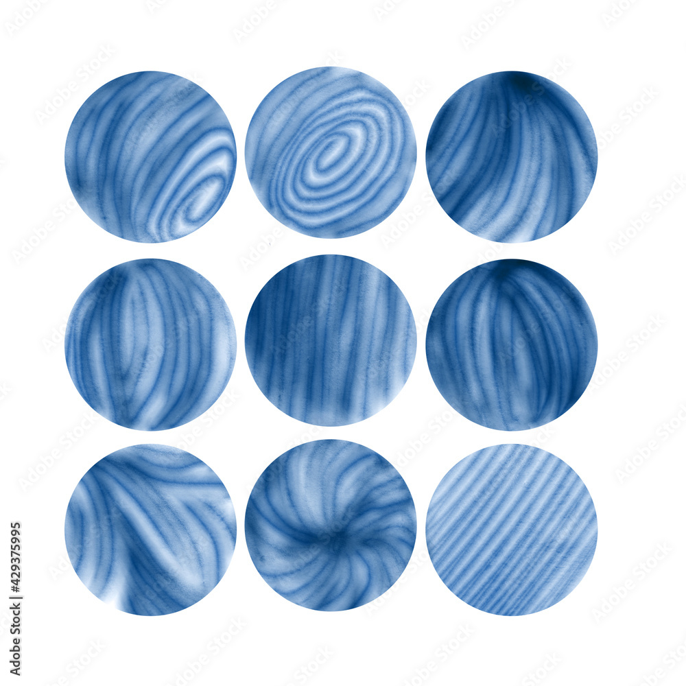 Set of  green texture circles. Grafic resource. Abstract shape. Isolated blue spot.
