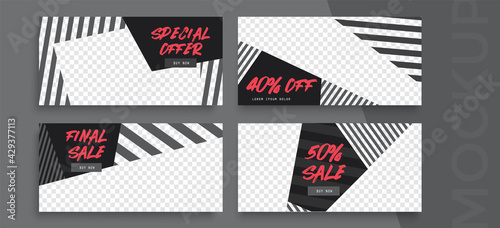 Sale banner layout design. Set of social media mobile app for shopping, sale, product promotion	