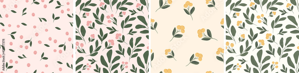 Set of seamless patterns in floral style for design.Vector illustration