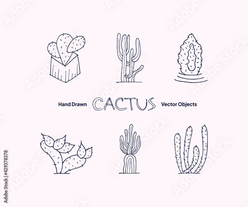 Hand drawn cactus vector objects collection