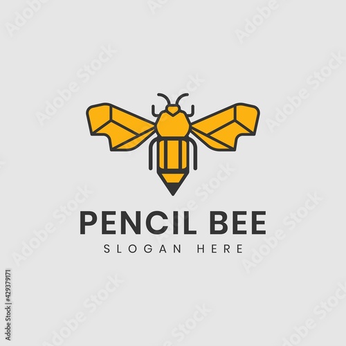 Bee and pencil idea logo design vector template