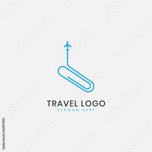 abstract paper clip with plane icon logo design vector illustration