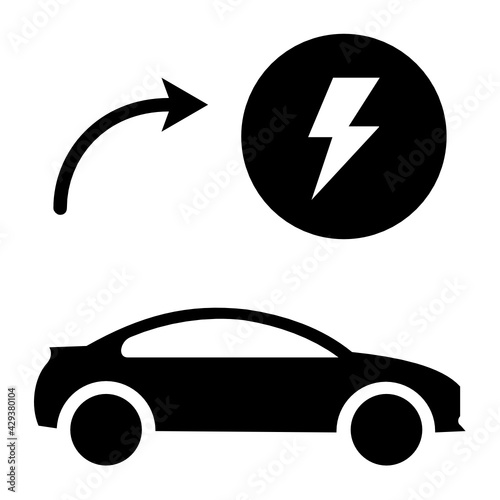Self driving car charging point Concept, EV Sedan Car Side View Vector Icon Design, Autonomous driverless vehicle Symbol, Robo car Sign, Automated driving system stock illustration